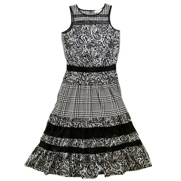 Michael Kors Dresses & Skirts - Michael Kors Black White Paisley Houndstooth Mesh Midi Dress Size XS